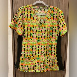Divine Stretch By JDM Womens  Short Sleeve Cactus Print Medical Scrub Top Large